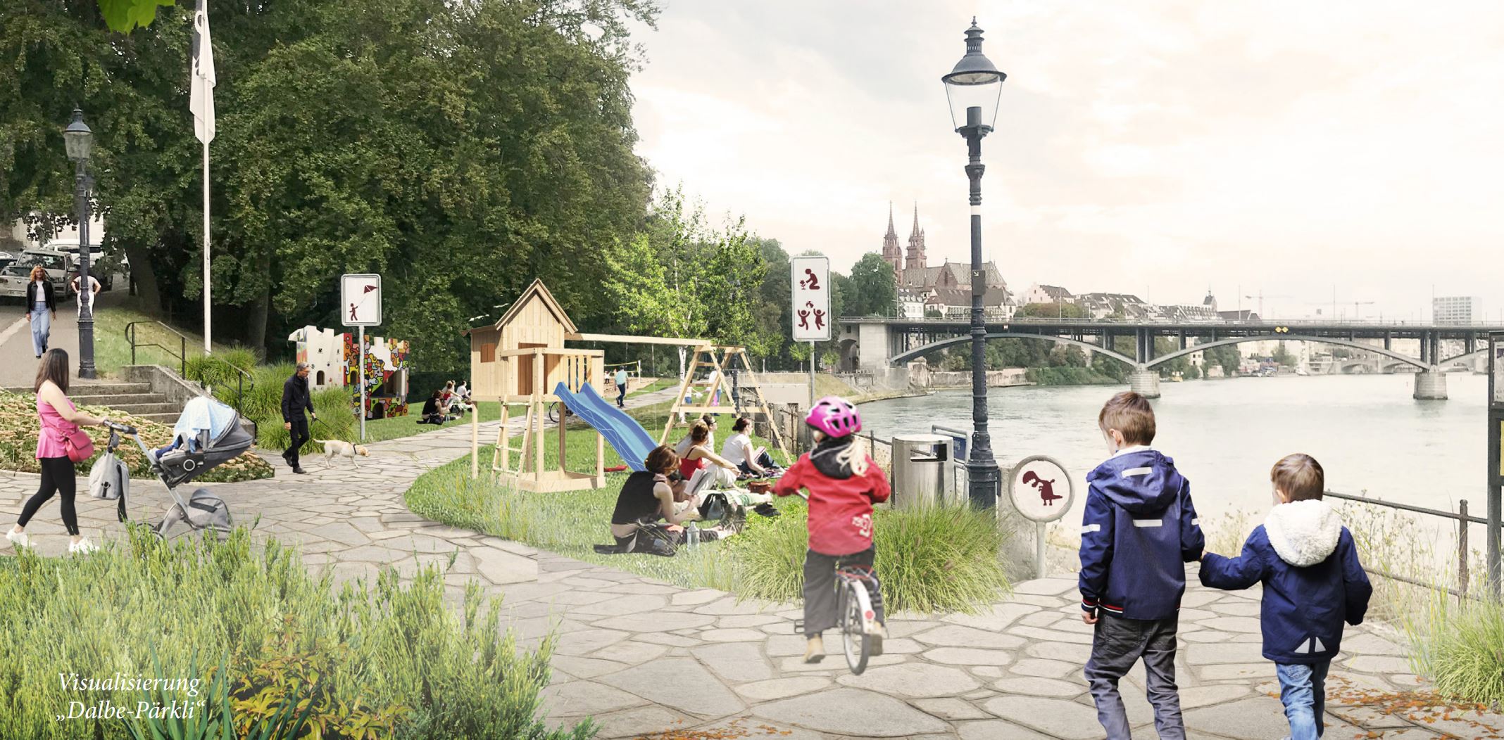 Visualisierung eines möglichen neuen Parks am Rhein